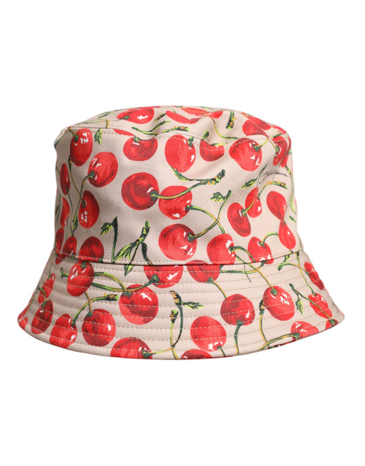 Dolce & Gabbana Beige Cotton Printed Wide Brim Bucket Hat Dolce & Gabbana