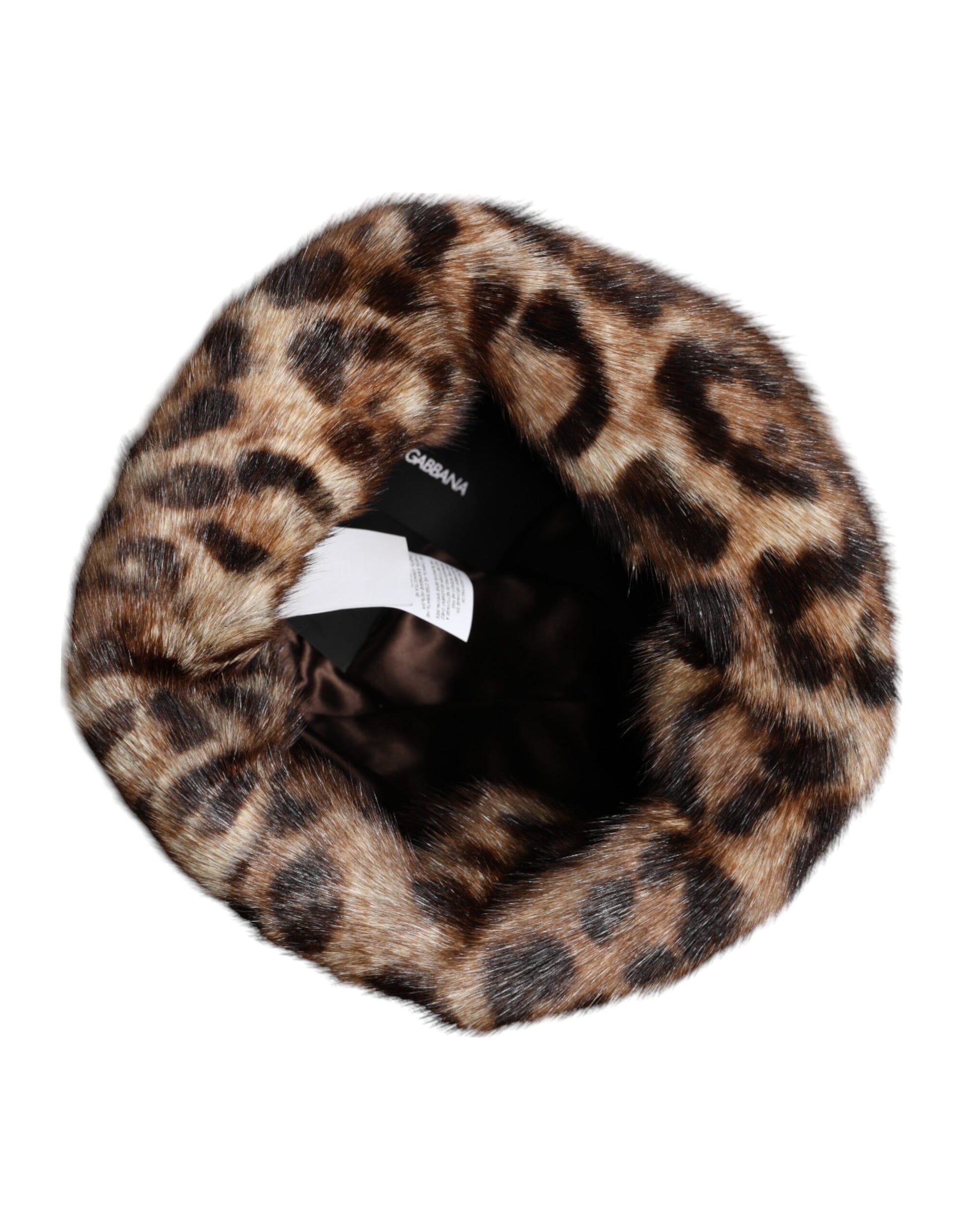 Dolce & Gabbana Brown Leopard Faux Fur Women Bucket Hat Dolce & Gabbana