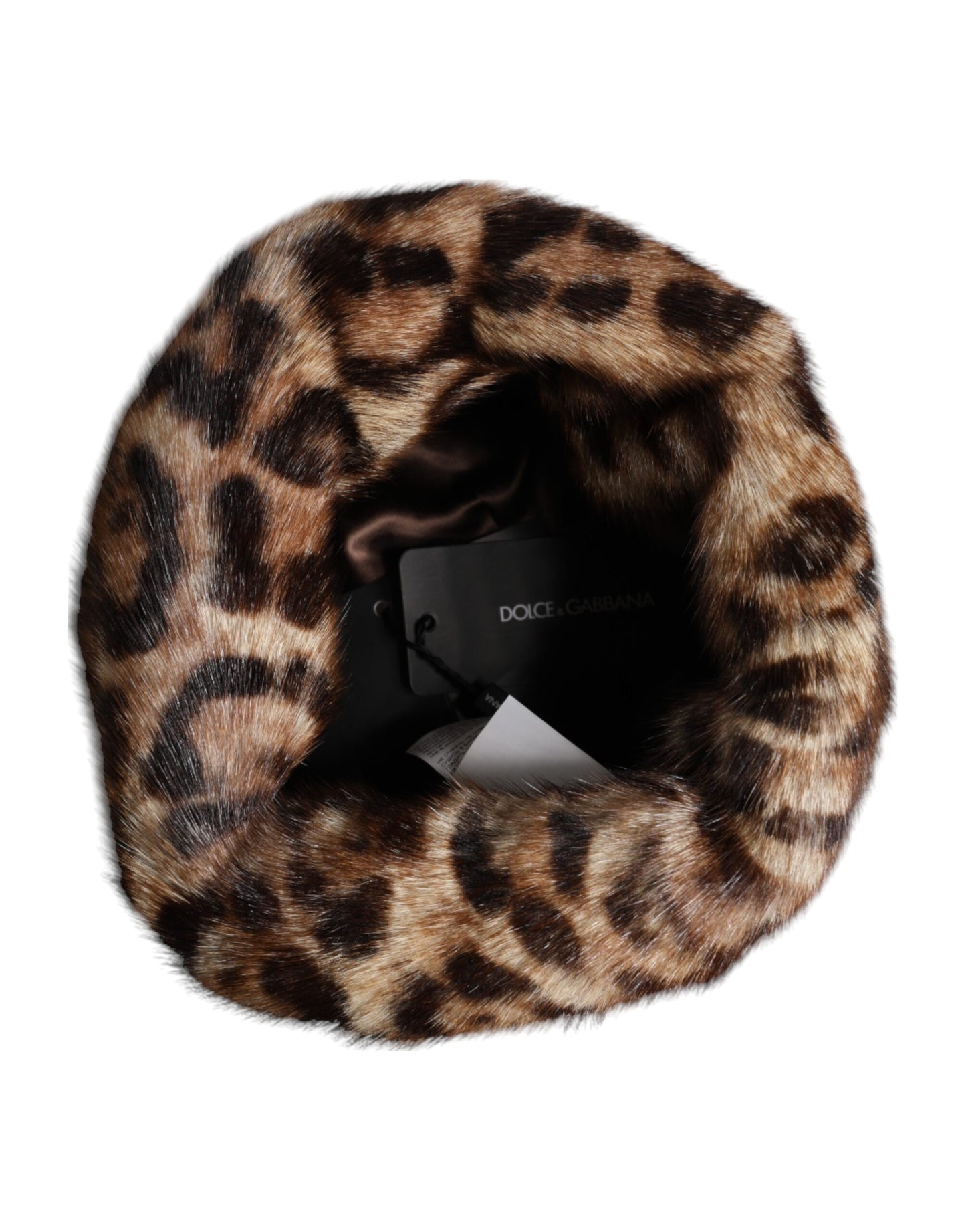 Dolce & Gabbana Brown Leopard Faux Fur Women Bucket Hat Dolce & Gabbana