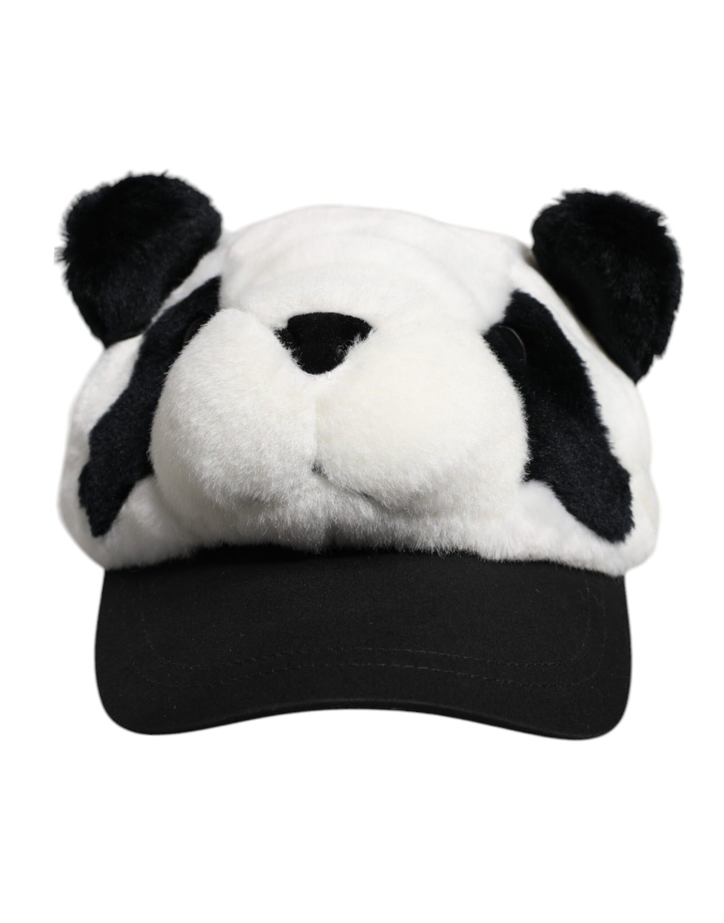 Dolce & Gabbana Black White Panda Fur Women Baseball Cap Dolce & Gabbana