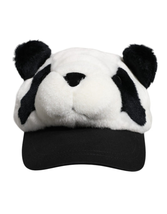 Dolce & Gabbana Black White Panda Fur Women Baseball Cap Dolce & Gabbana