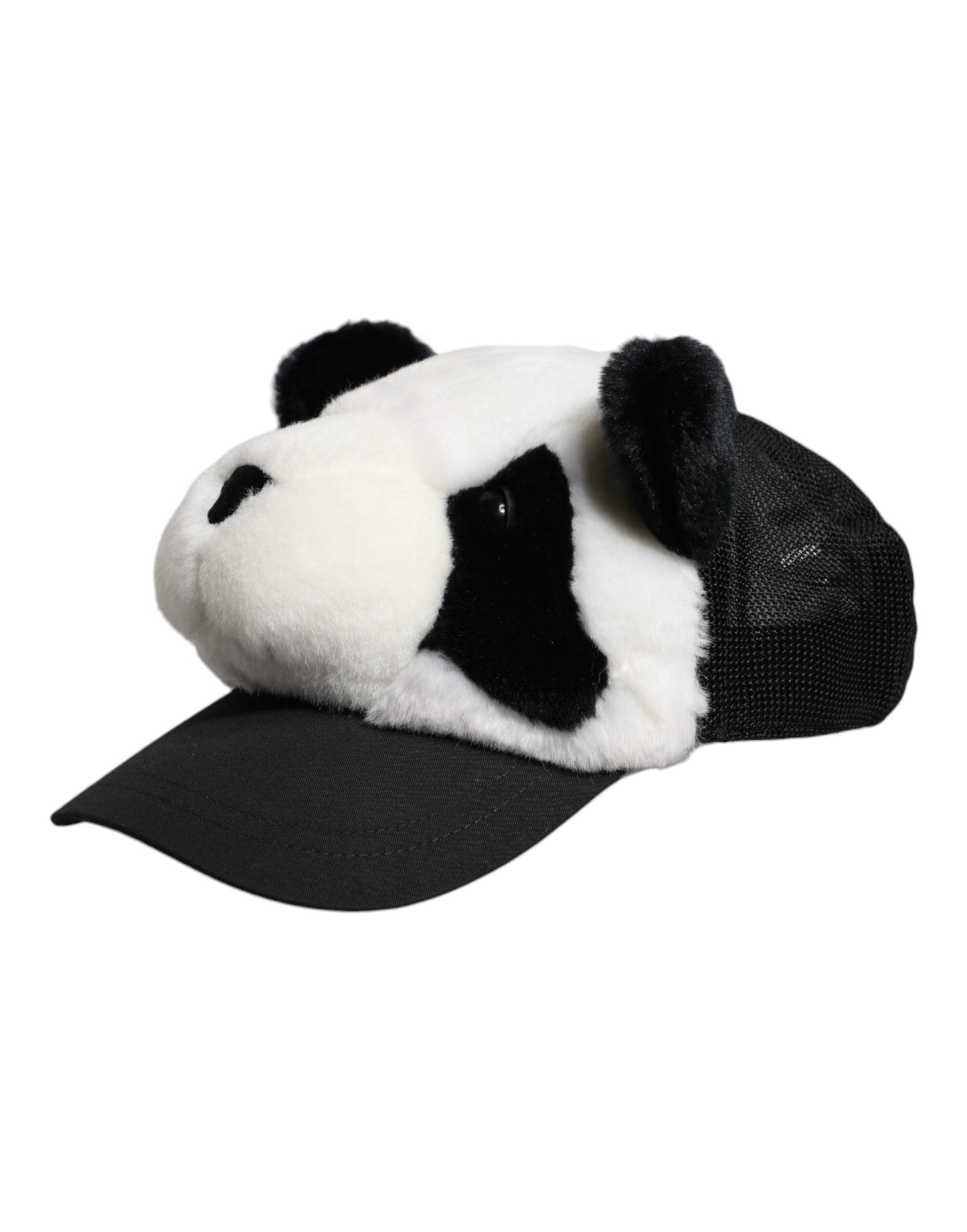 Dolce & Gabbana Black White Panda Fur Women Baseball Cap Dolce & Gabbana