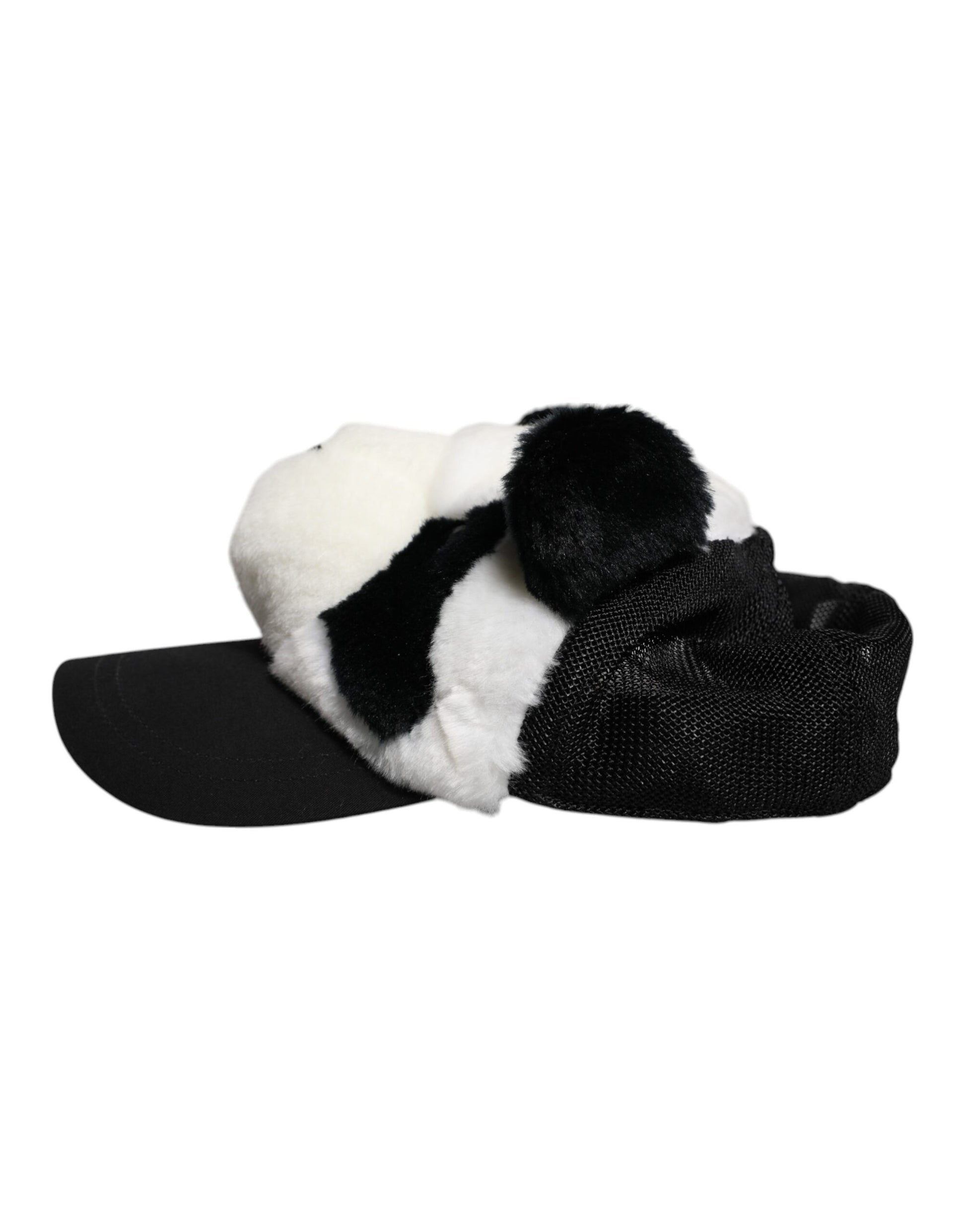 Dolce & Gabbana Black White Panda Fur Women Baseball Cap Dolce & Gabbana