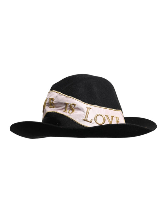 Dolce & Gabbana Black Logo Embroidered Women Wide Brim Hat Dolce & Gabbana