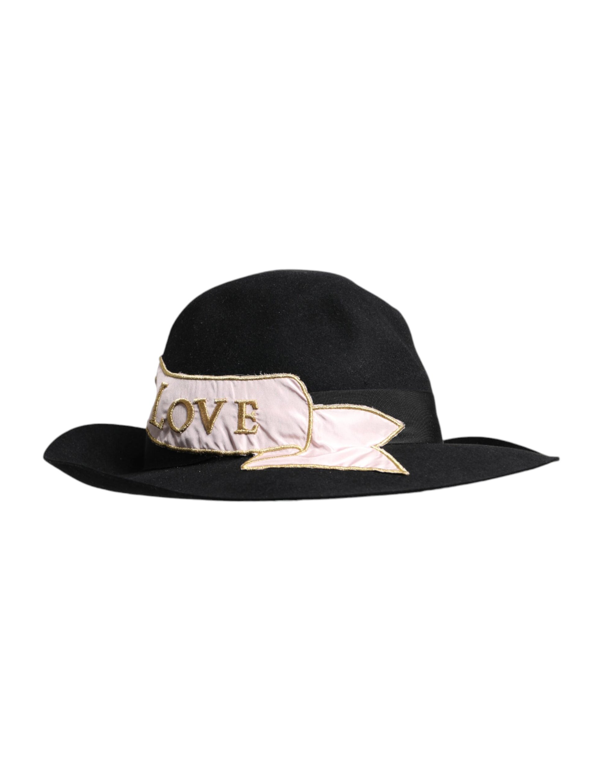 Dolce & Gabbana Black Logo Embroidered Women Wide Brim Hat Dolce & Gabbana