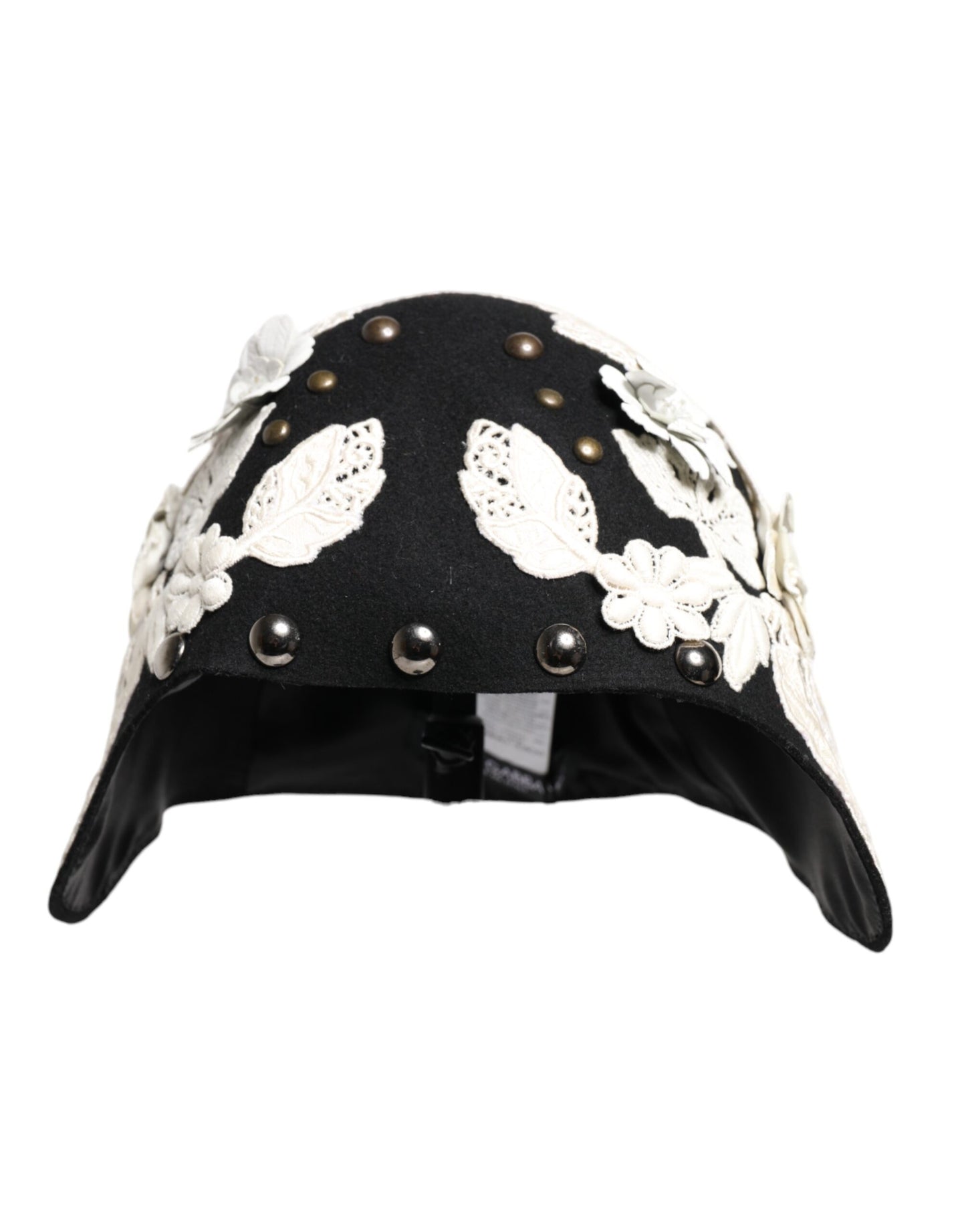 Dolce & Gabbana Black Wool White Floral Gold Leaf Cloche Hat Dolce & Gabbana