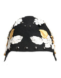 Dolce & Gabbana Black Wool White Floral Gold Leaf Cloche Hat - Eljoys Fashion 