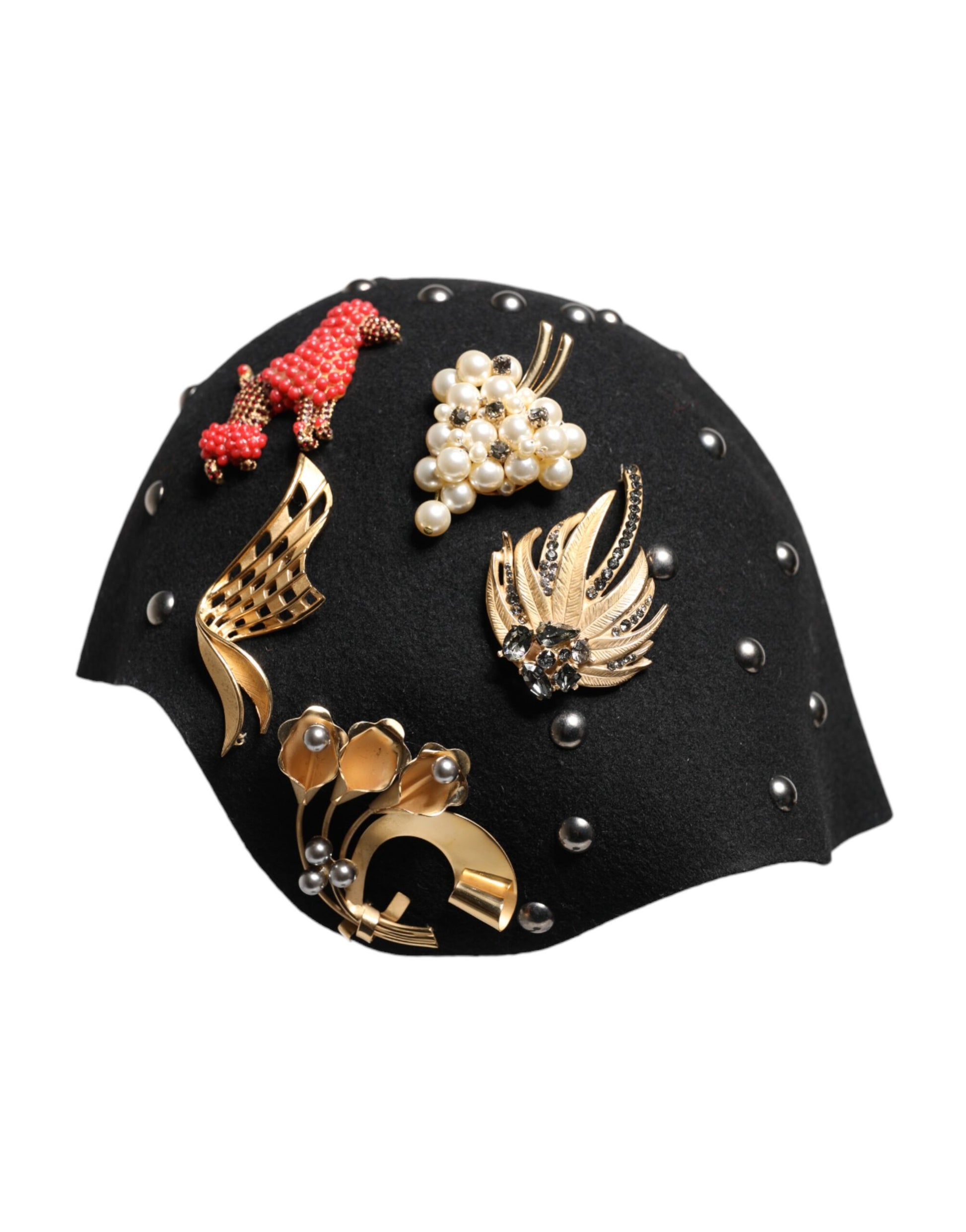 Dolce & Gabbana Black Wool Multicolor Embellished Cloche Hat Dolce & Gabbana