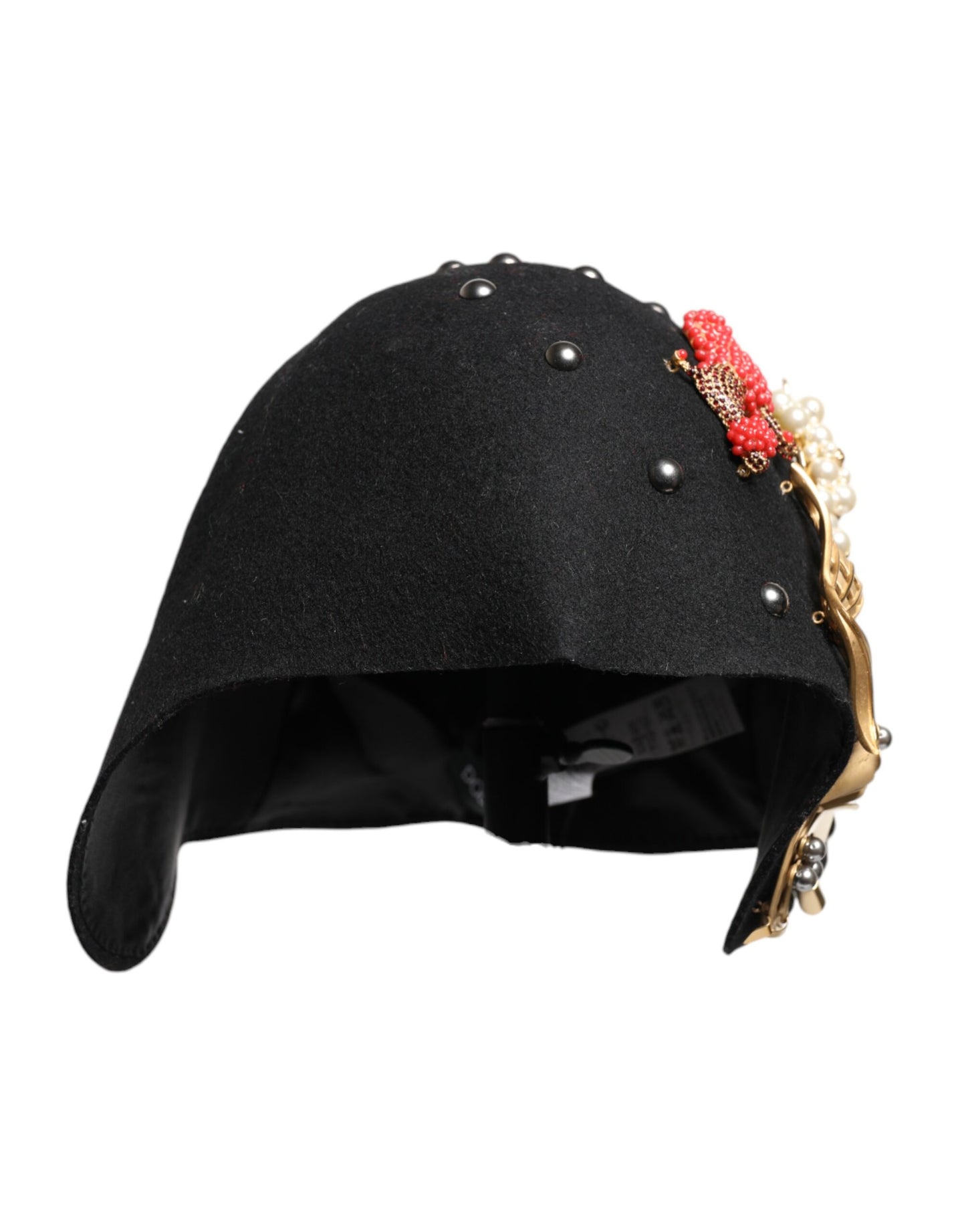 Dolce & Gabbana Black Wool Multicolor Embellished Cloche Hat Dolce & Gabbana
