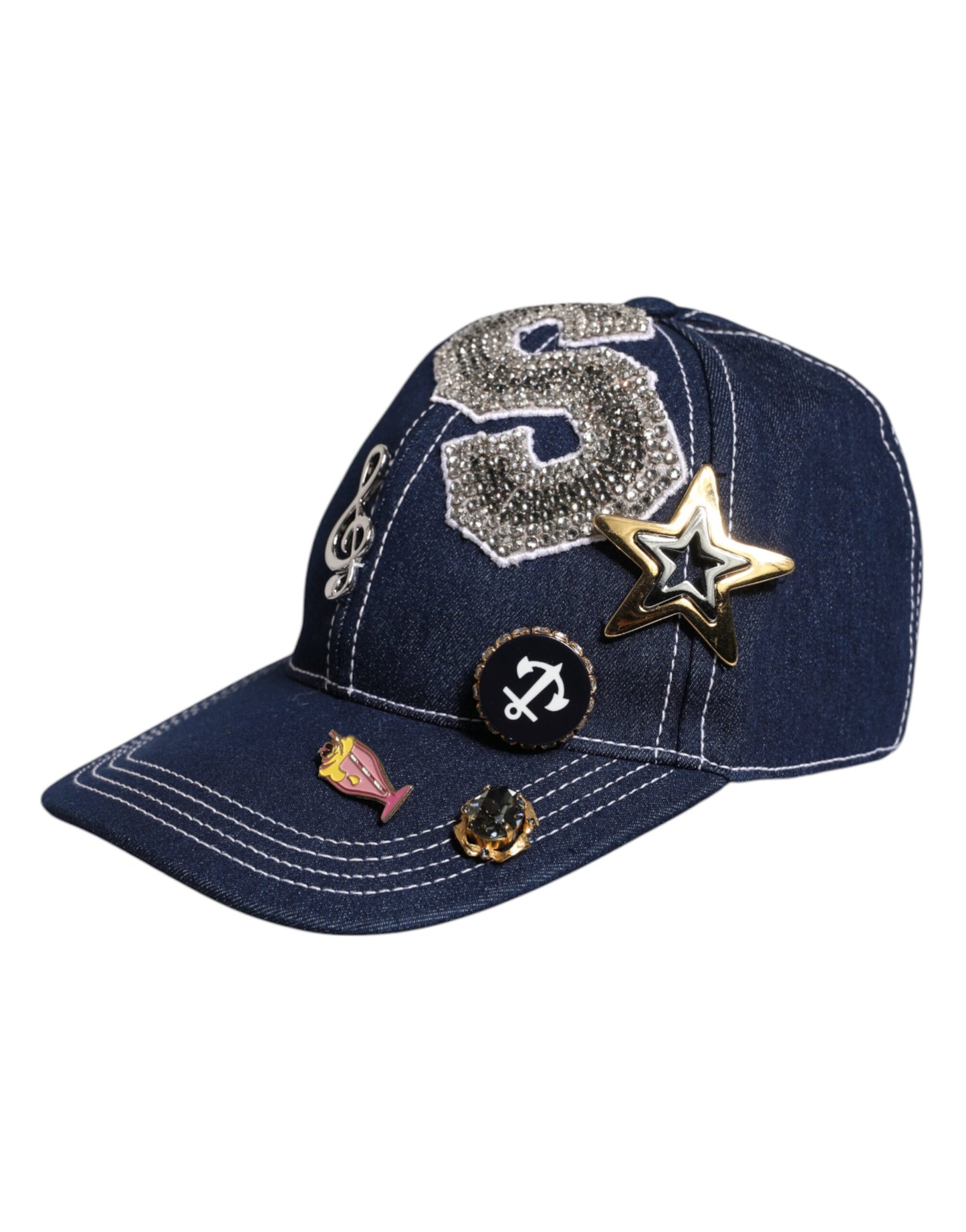 Dolce & Gabbana Blue Crystal Embellishment Baseball Cap Dolce & Gabbana
