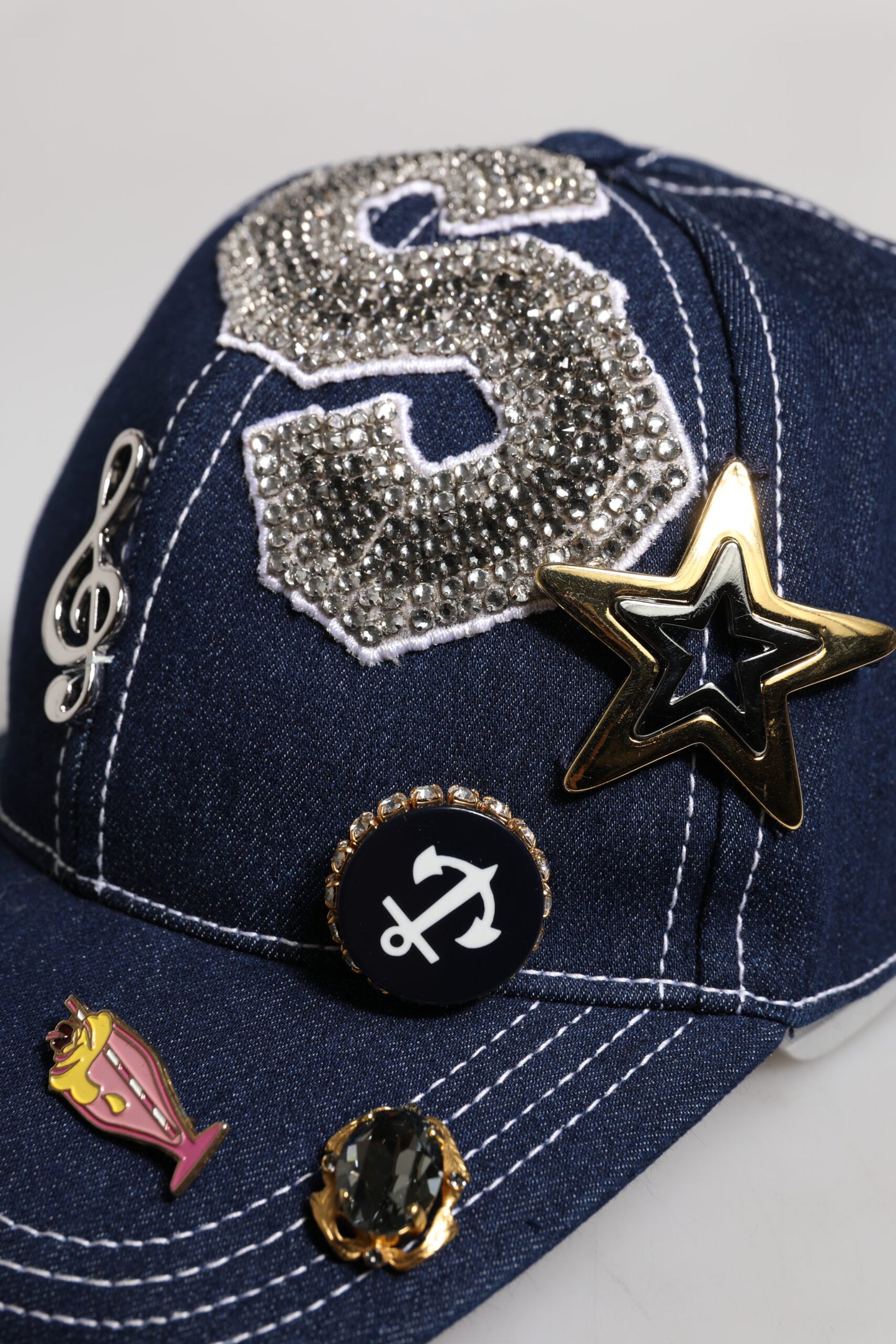 Dolce & Gabbana Blue Crystal Embellishment Baseball Cap Dolce & Gabbana