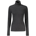 Black Calvin Klein cotton women's sweater displayed on a hanger, showcasing its classic knit design and cozy fit.