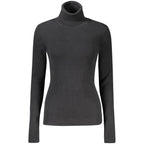 Black Calvin Klein cotton women's sweater displayed on a hanger, showcasing its classic knit design and cozy fit.