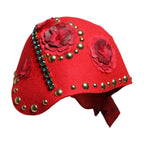 Dolce & Gabbana Red Crystal Gold Roses Brooch Embellished Hat
