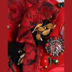 Dolce & Gabbana Red Crystal Gold Roses Brooch Embellished Hat