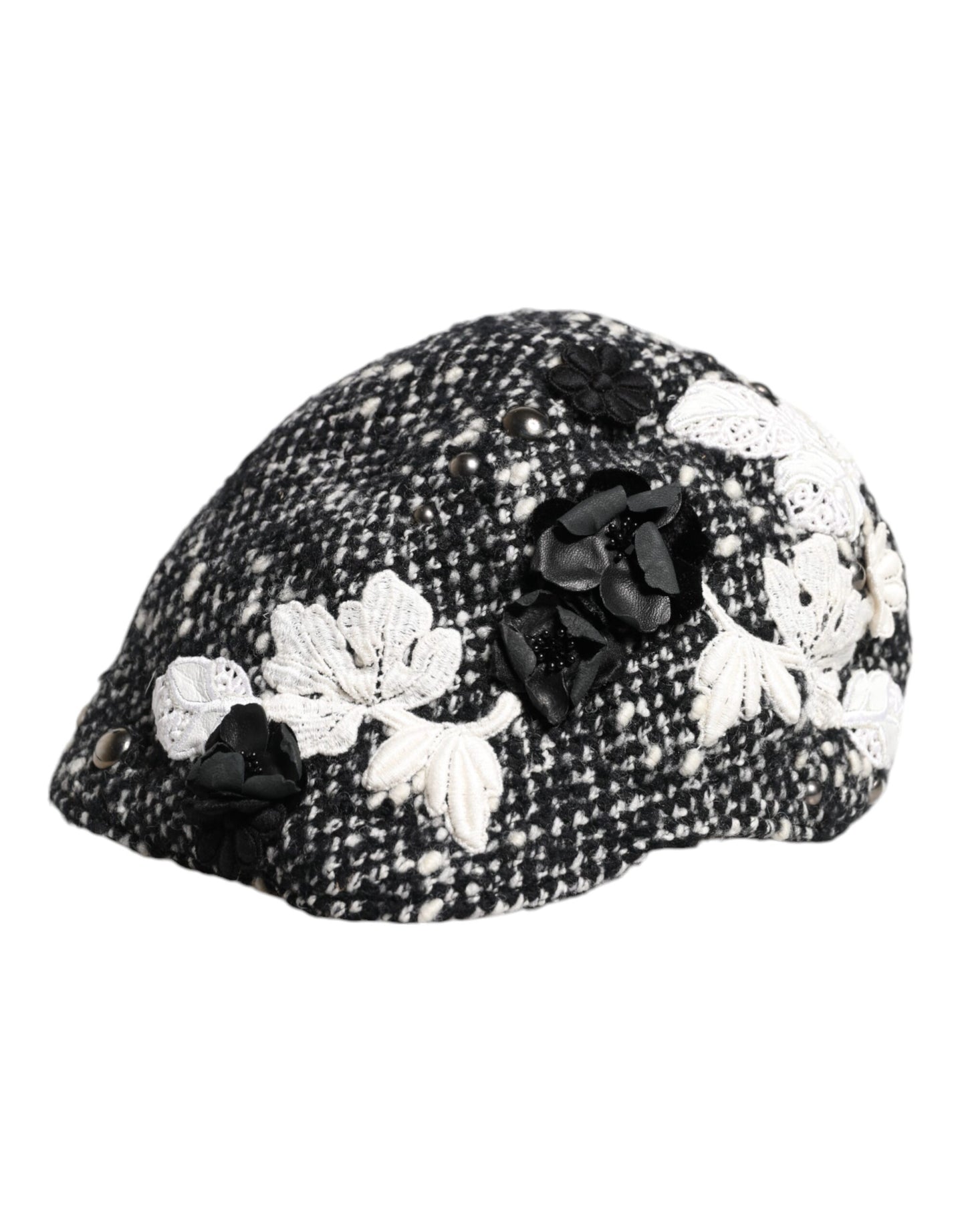 Dolce & Gabbana Black Wool White Floral Embellished Cloche Hat Dolce & Gabbana