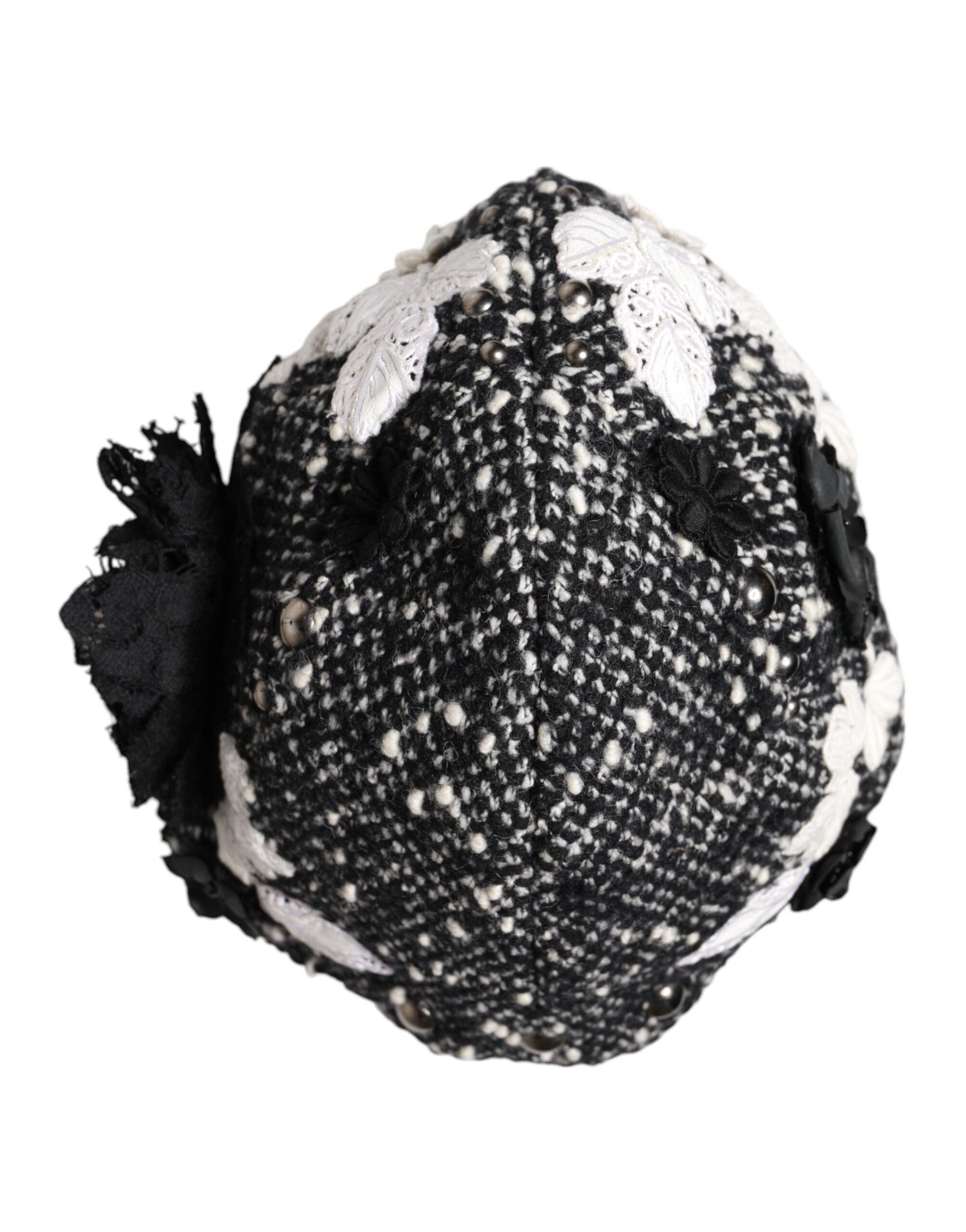 Dolce & Gabbana Black Wool White Floral Embellished Cloche Hat Dolce & Gabbana