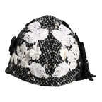 Dolce & Gabbana Black Wool White Floral Embellished Cloche Hat
