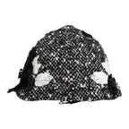Dolce & Gabbana Black Wool White Floral Embellished Cloche Hat