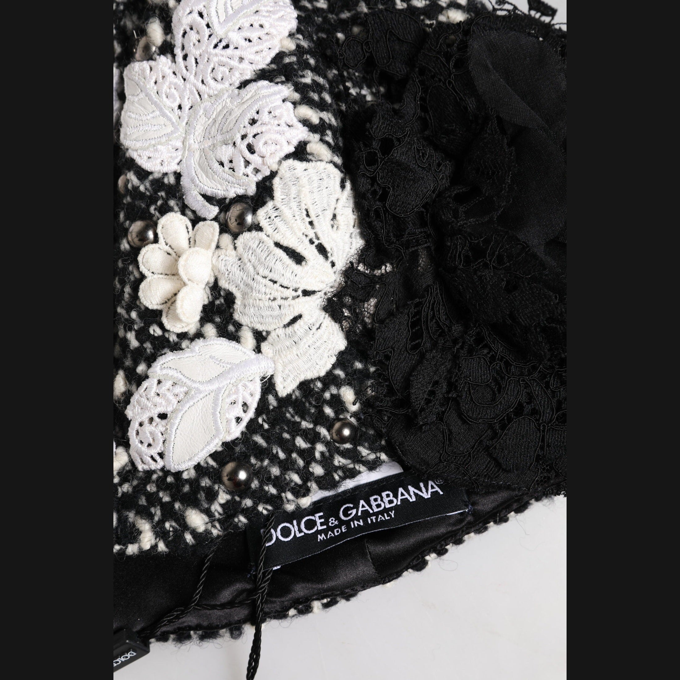 Dolce & Gabbana Black Wool White Floral Embellished Cloche Hat