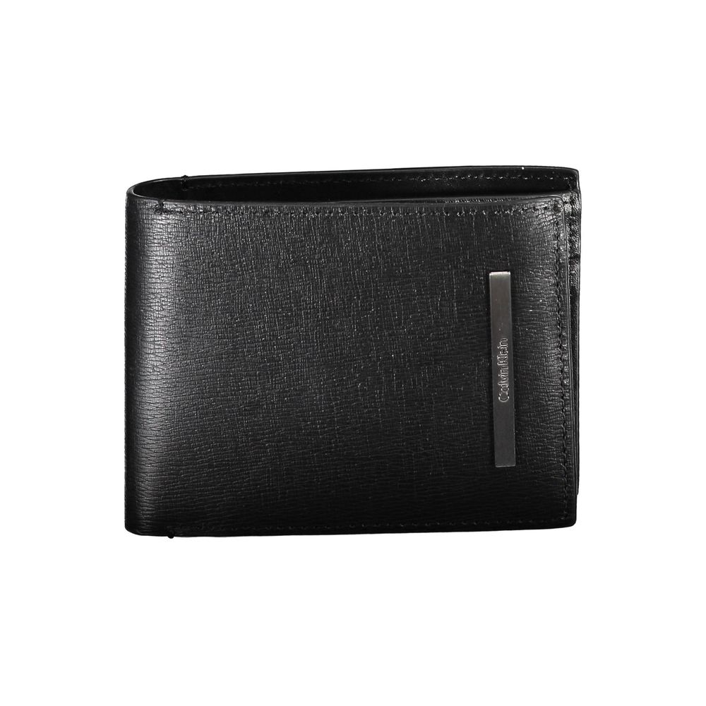 Calvin Klein black eco-leather men's wallet with multiple card slots and sleek design, displayed on a plain background.
