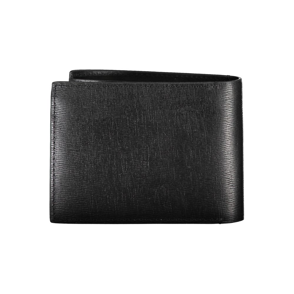 Calvin Klein black eco-leather men's wallet with multiple card slots and a sleek, minimalist design.