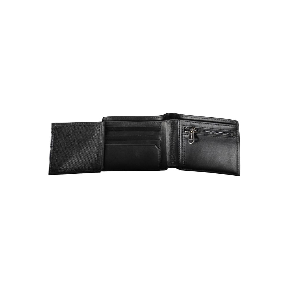 Calvin Klein black eco-leather men's wallet with multiple card slots and a sleek, minimalist design.