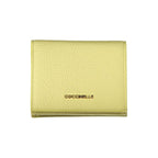 Coccinelle Giallo leather women's wallet with multiple card slots and a zip-around closure, showcasing a vibrant yellow design.