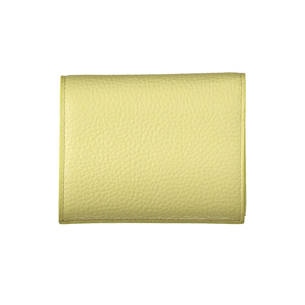 Coccinelle Giallo leather woman wallet with gold-tone hardware and multiple card slots, featuring a sleek, compact design.