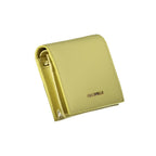 Coccinelle Giallo leather women's wallet with gold-tone hardware and multiple card slots, displayed on a neutral background.