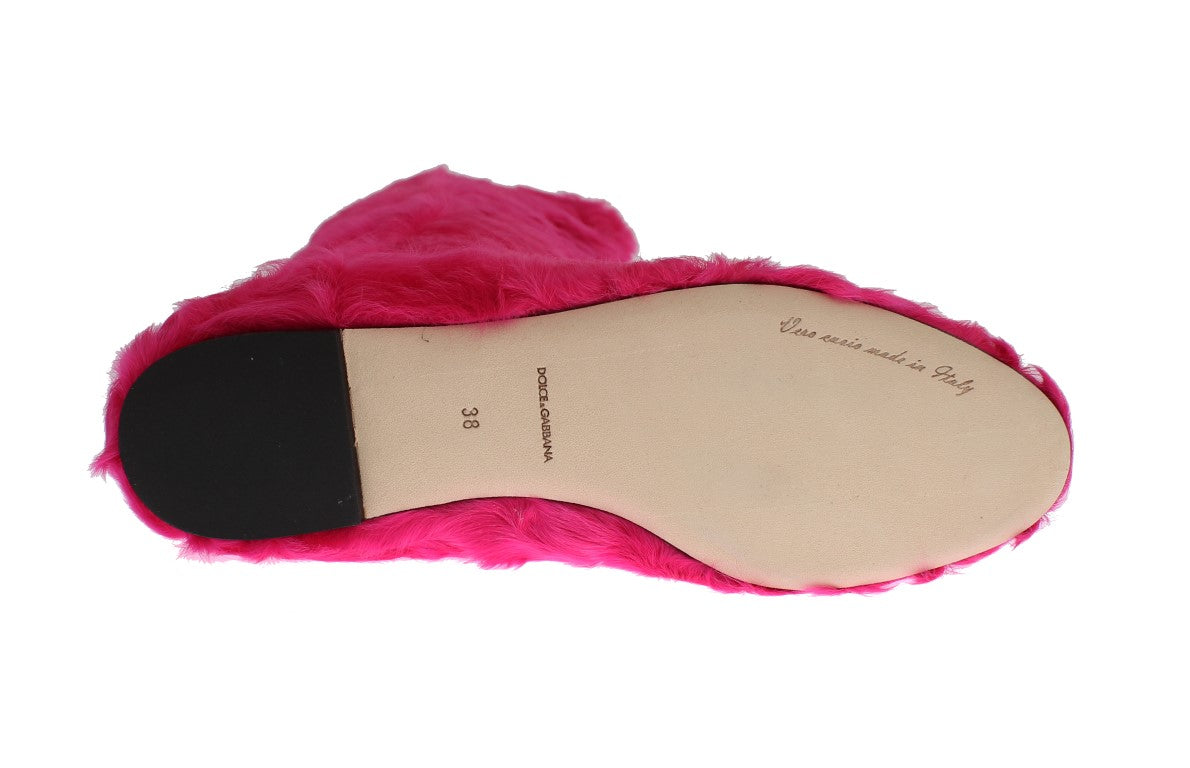 Dolce & Gabbana Pink Lamb Fur Leather Flat Boots Dolce & Gabbana