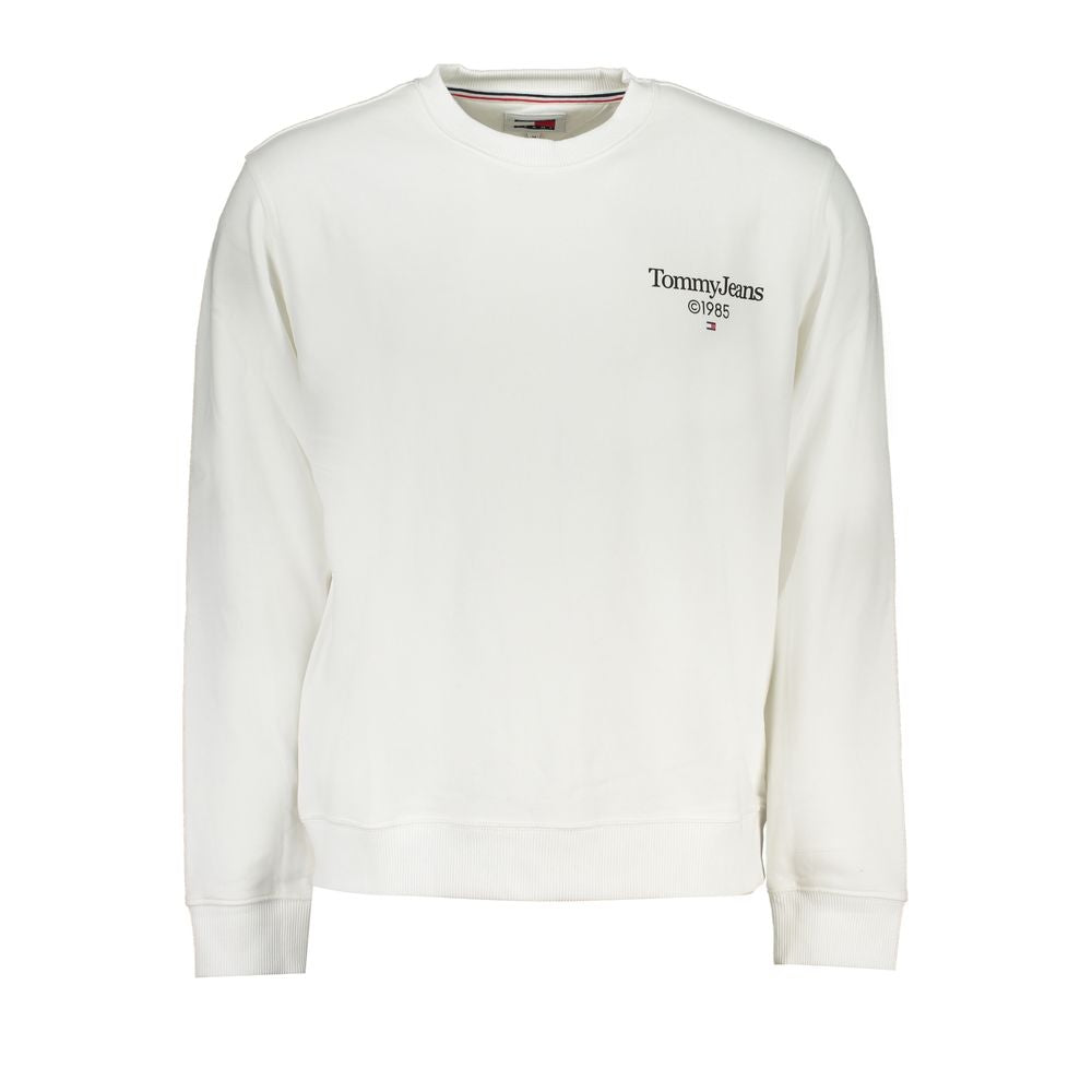 White cotton men's sweatshirt by Tommy Hilfiger, featuring a classic crewneck and logo detailing, displayed on a plain background.