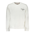 White cotton men's sweatshirt by Tommy Hilfiger, featuring a classic crewneck and logo detailing, displayed on a plain background.