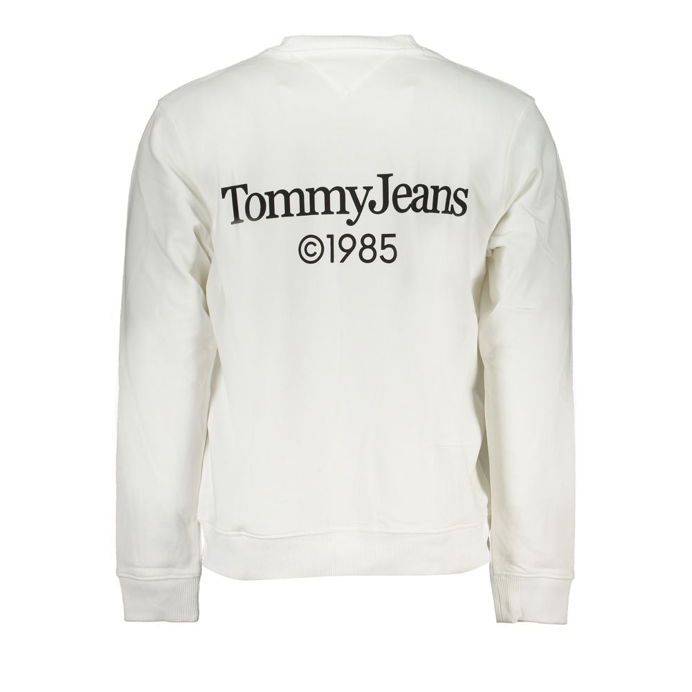 Tommy Hilfiger white cotton men's sweatshirt displayed on a hanger, with a crew neck and casual style.