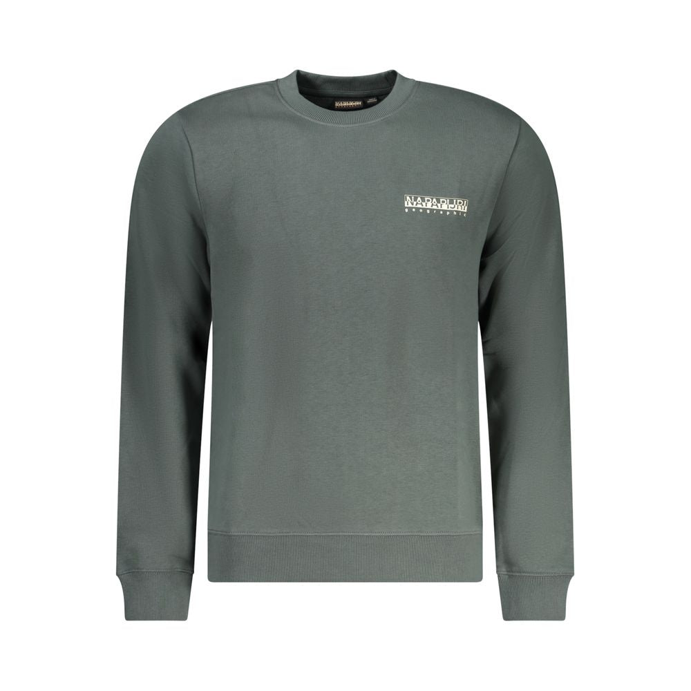 Green cotton men's sweatshirt by Napapijri with a relaxed fit and ribbed cuffs, shown on a plain background.