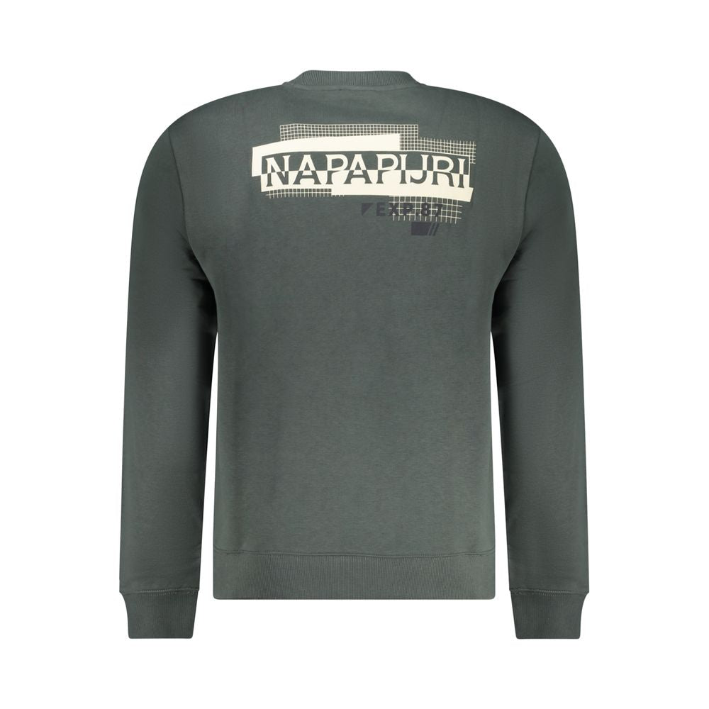 Green Napapijri cotton men's sweatshirt with a crew neckline and relaxed fit, featuring the brand's logo on the front.