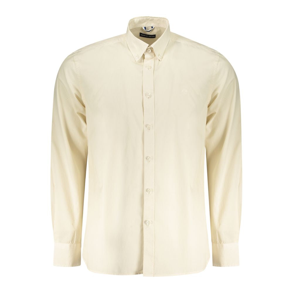 Beige cotton men's shirt by North Sails, featuring a classic collar and button-front design, displayed on a hanger.