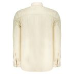 Beige North Sails cotton men's shirt with a classic collar and button-up front, displayed flat on a neutral background.
