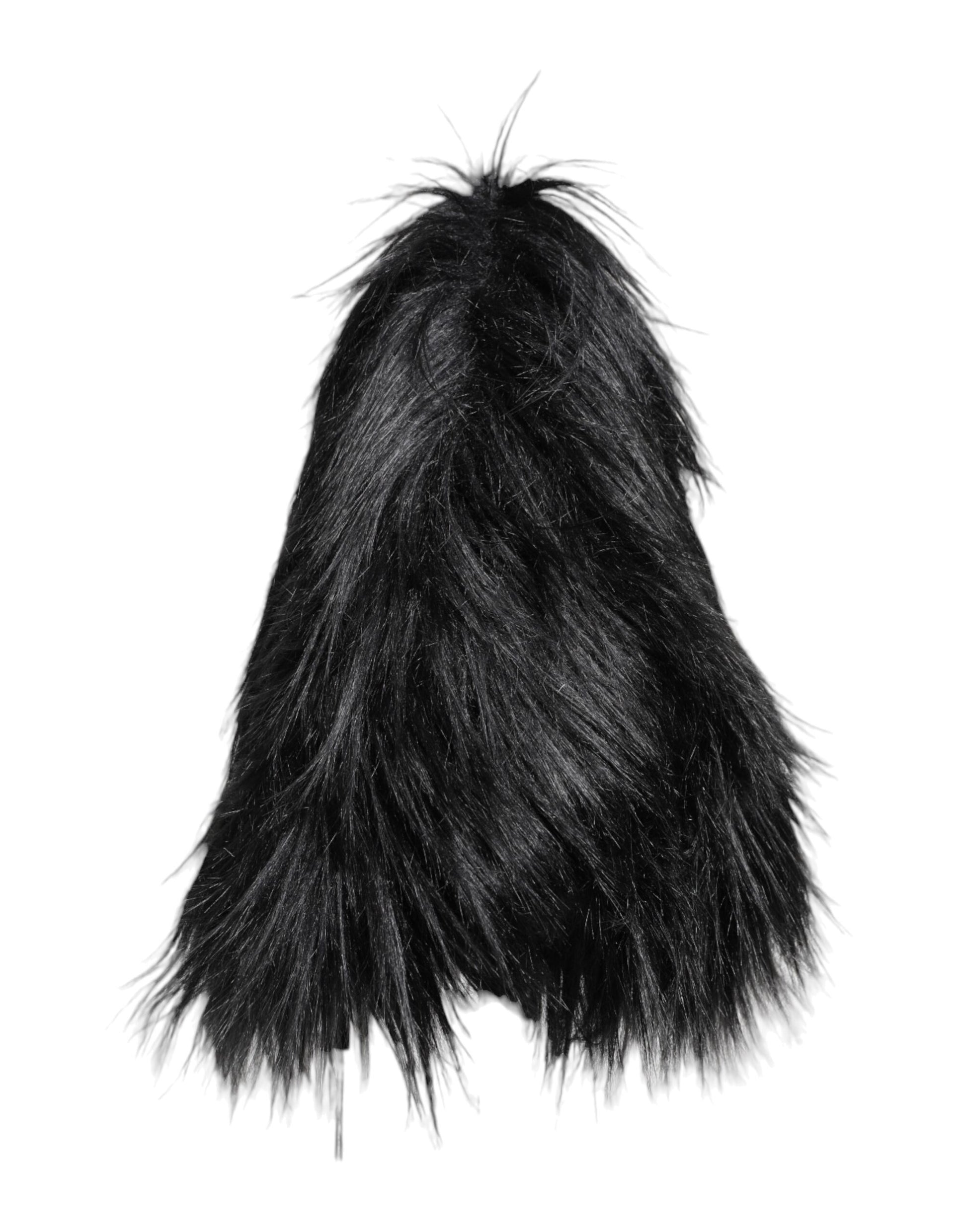 Dolce & Gabbana Black Acrylic Fur Womens Bucket Hat Dolce & Gabbana