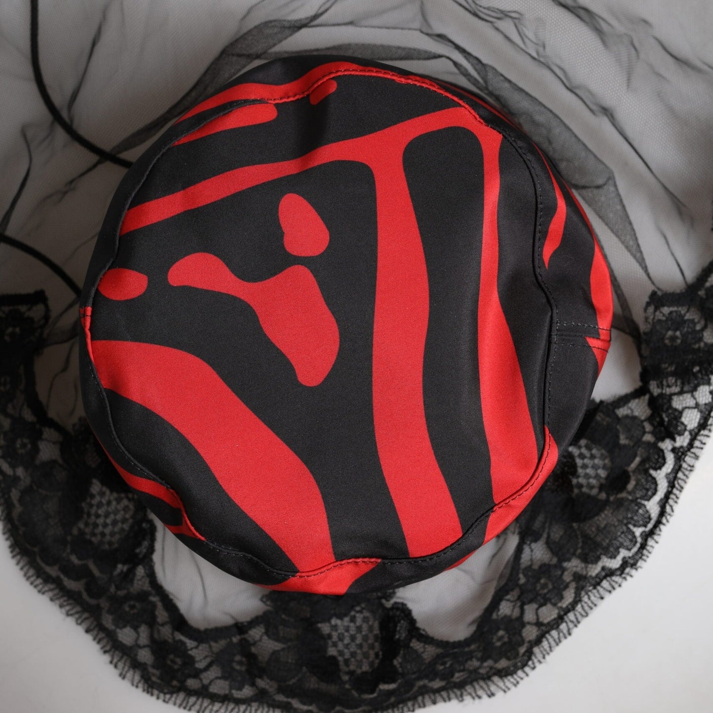 Dolce & Gabbana Black Red Stripes Lace Tulle Bucket Hat