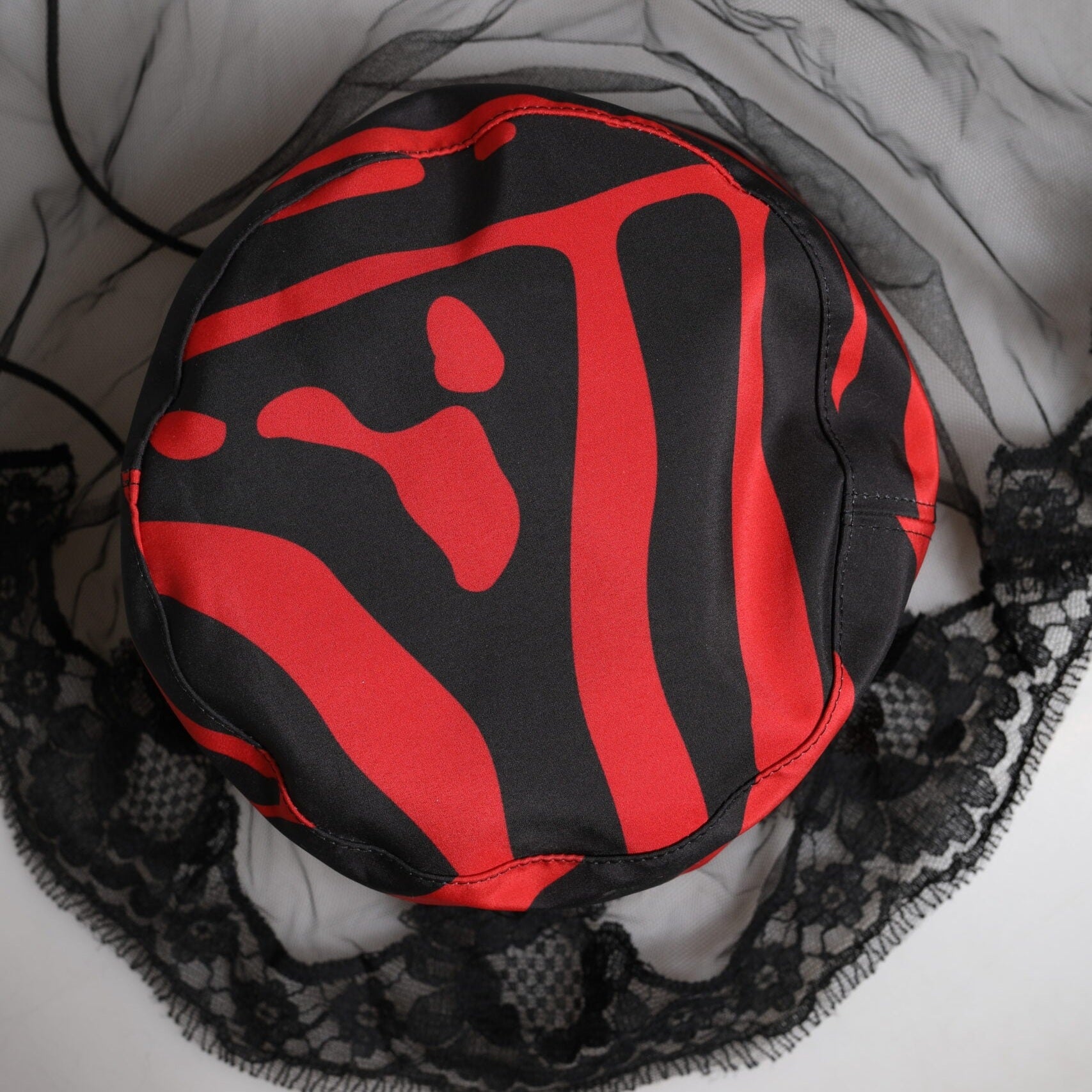 Dolce & Gabbana Black Red Stripes Lace Tulle Bucket Hat