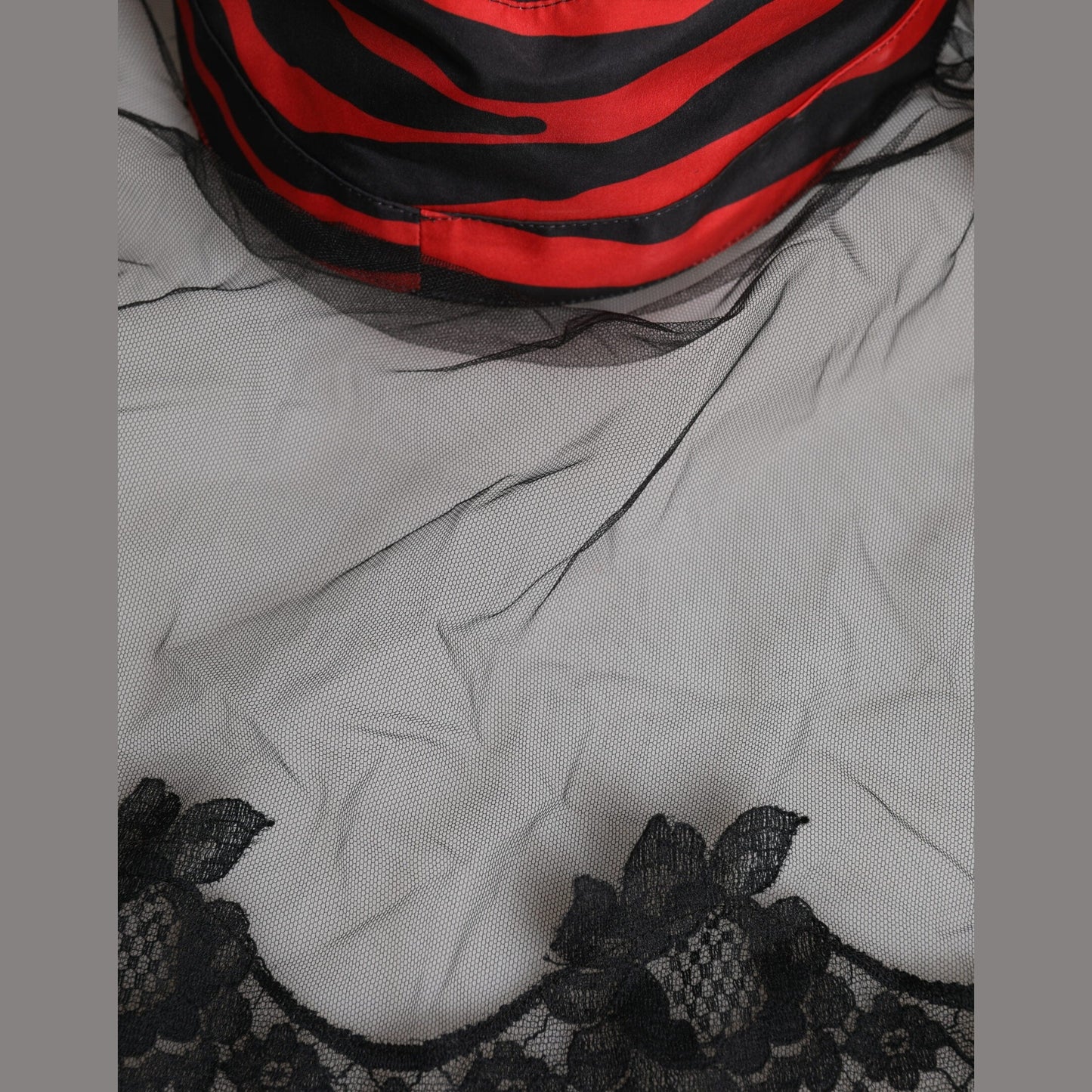 Dolce & Gabbana Black Red Stripes Lace Tulle Bucket Hat