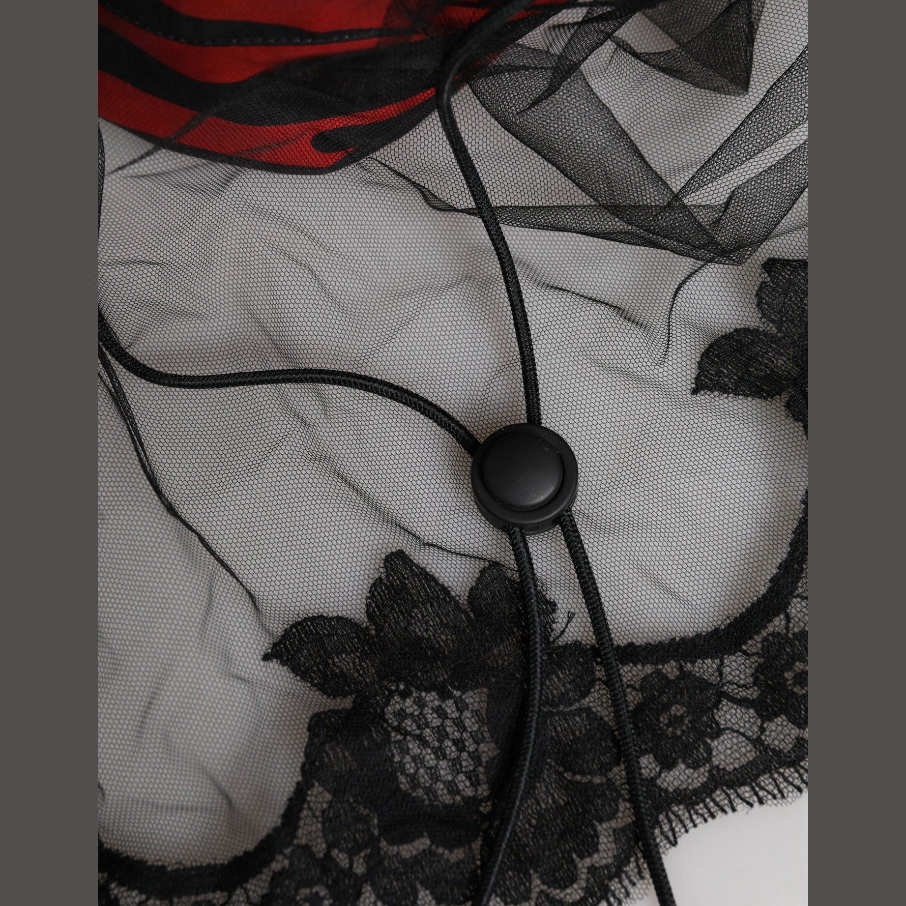 Dolce & Gabbana Black Red Stripes Lace Tulle Bucket Hat