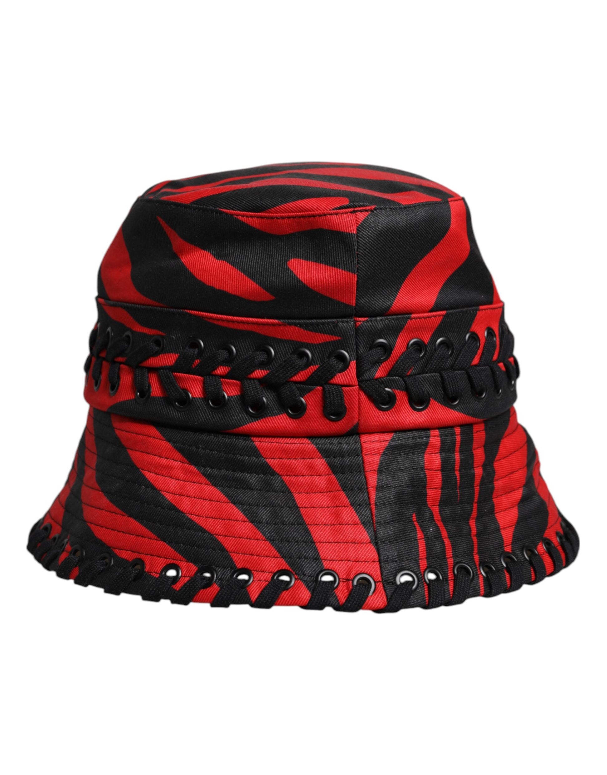 Dolce & Gabbana Black Red Stripe Polyester Wide Brim Bucket Hat Dolce & Gabbana