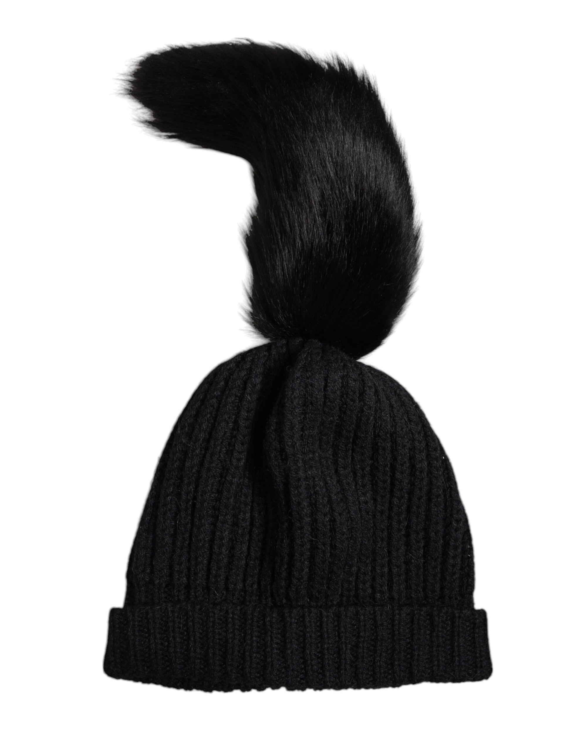 Dolce & Gabbana Black Acrylic Knitted Fur Winter Beanie Hat Dolce & Gabbana