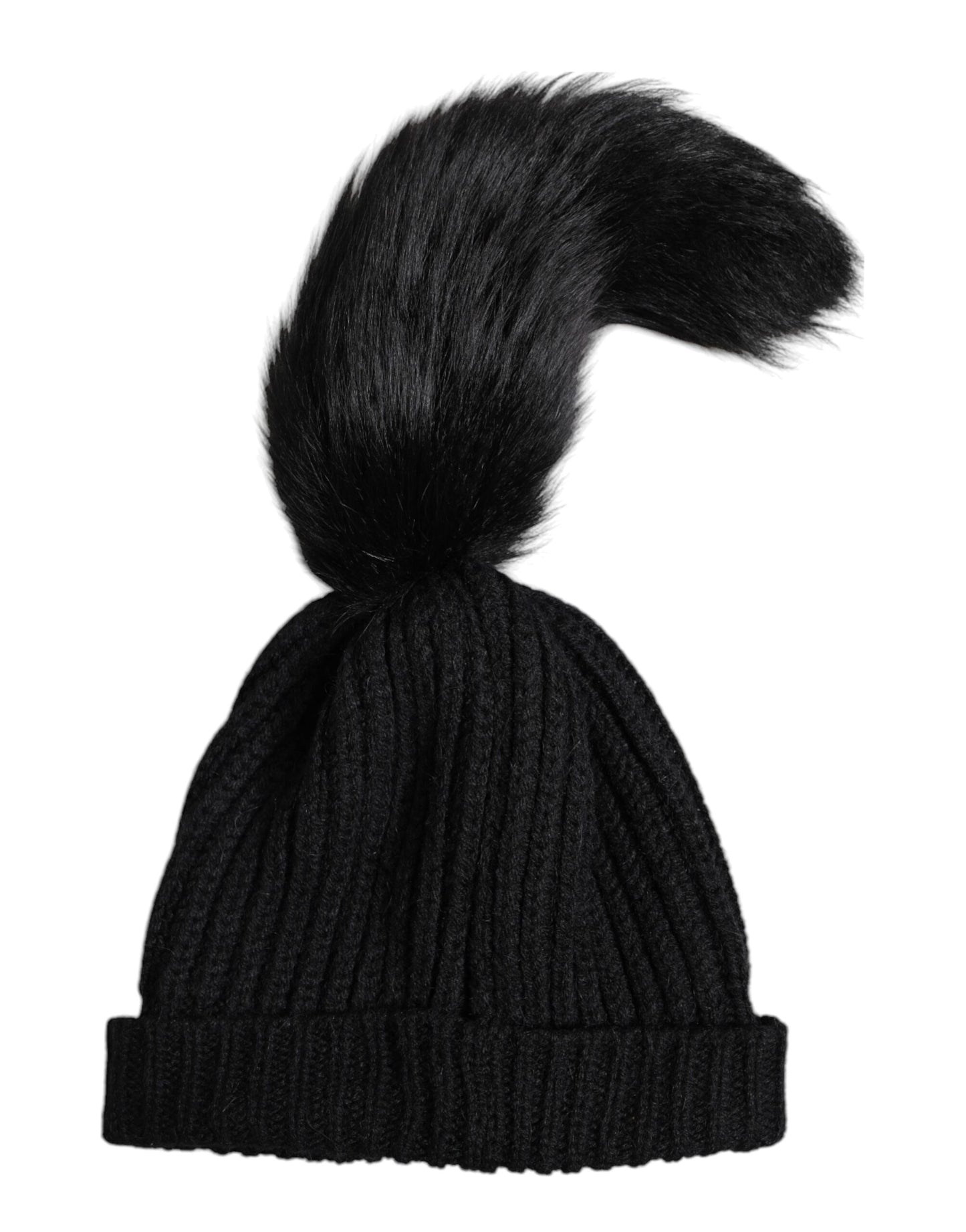 Dolce & Gabbana Black Acrylic Knitted Fur Winter Beanie Hat Dolce & Gabbana