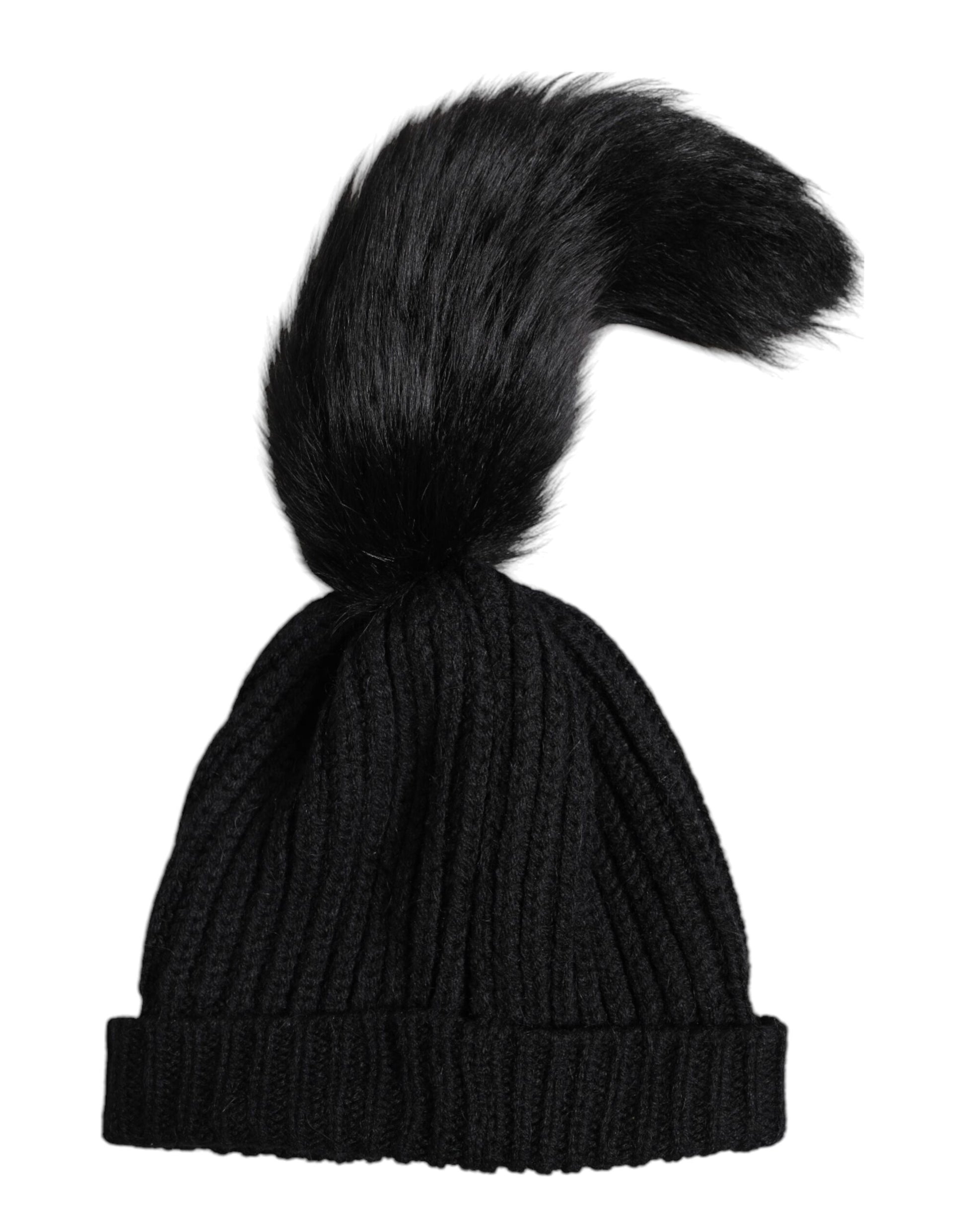 Dolce & Gabbana Black Acrylic Knitted Fur Winter Beanie Hat Dolce & Gabbana