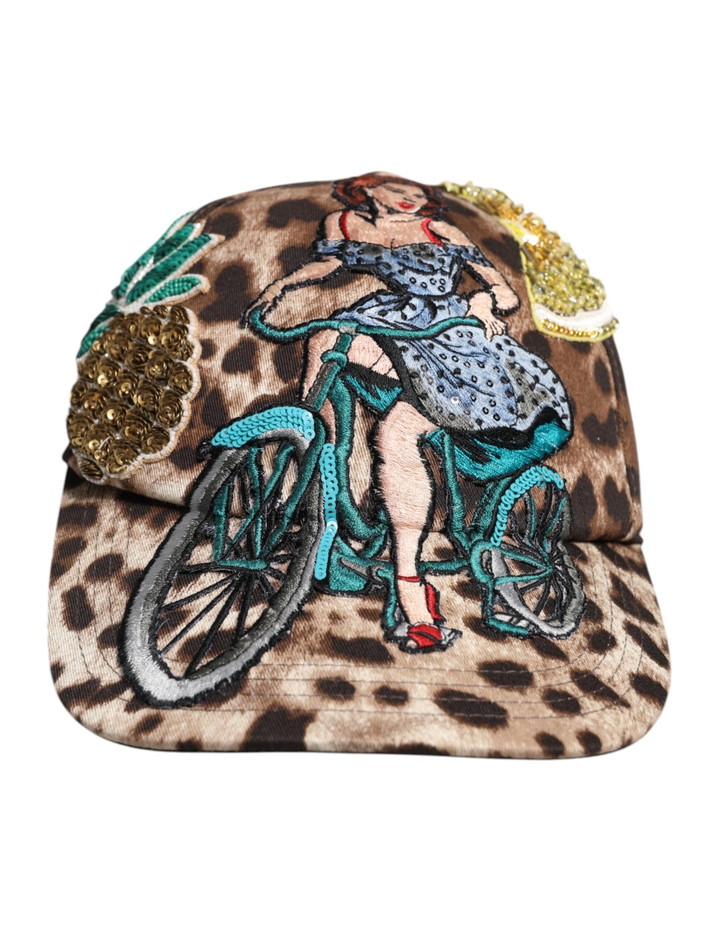 Dolce & Gabbana Brown Leopard Sequin Sicily Baseball Cap Dolce & Gabbana