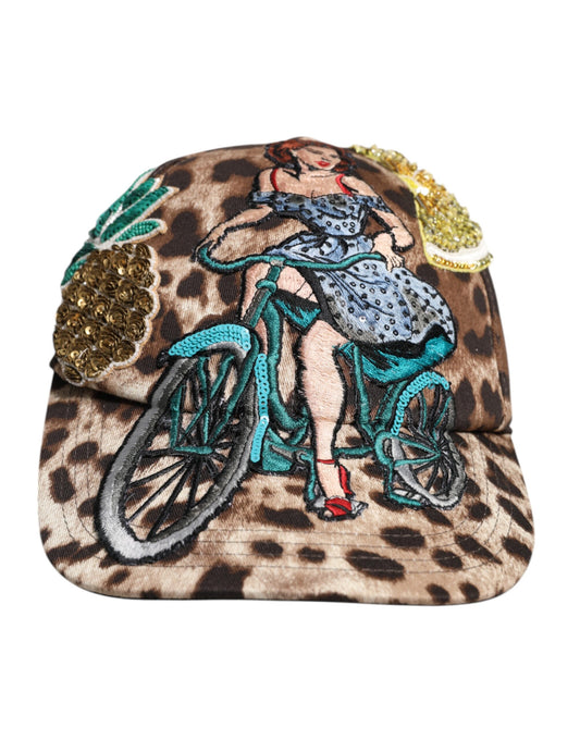 Dolce & Gabbana Brown Leopard Sequin Sicily Baseball Cap Dolce & Gabbana