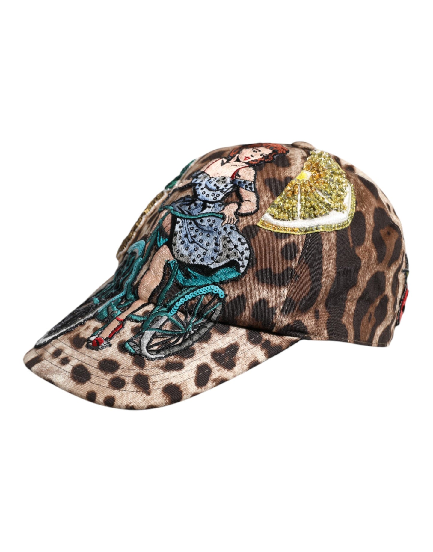 Dolce & Gabbana Brown Leopard Sequin Sicily Baseball Cap Dolce & Gabbana